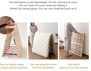 <span class=keywords><strong>Lit</strong></span> tatami japonais moderne en <span class=keywords><strong>bois</strong></span> massif naturel avec design à lattes semi-pliantes - Product Image 3
