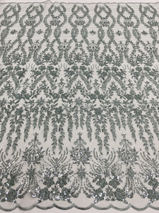 Haut de gamme robe de mariée tissu herbe vert clair vert <span class=keywords><strong>millet</strong></span> perles paillettes maille broderie 100% Polyester tricoté Stretch filles - Product Image 5