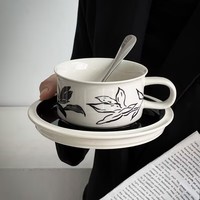 Ensemble de tasses à café en céramique nordique peintes à la main de 250 ml avec soucoupe et assiette, style cappuccino américain
