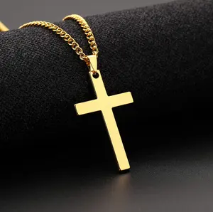 Mode custom classic edelstahl 18K gold Jesus kreuz halskette für männer und frauen religiöse schmuck