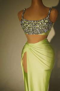 MF ชุดครอปและกระโปรง2ชิ้นสำหรับผู้หญิงชุดปาร์ตี้ชุดทรัมเป็ตผ้าซาตินประดับพลอยเทียมชุดเดรสหรูหรา - Product Image 4