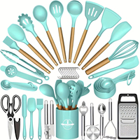 Set Peralatan Dapur Silikon Grosir 44 Pcs Tahan Suhu Tinggi Ramah Lingkungan Set Peralatan Masak Tahan Lama Dengan Gagang Kayu