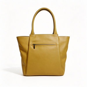 Soft Mustard Yellow Faux Leather Tote <b>Bag</b> <b>Large</b> Capacity Front <b>Zip</b> Pocket Top Handle Women Office <b>Shoulder</b> Handbag - Product Image 1