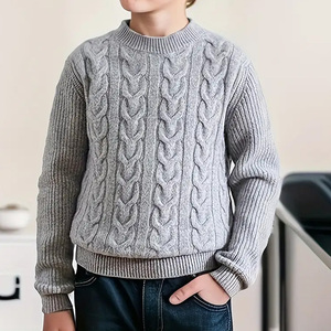 Pull en tricot confortable pour garçons en viscose/coton anti-froissement, tissu doux, design confortable, motif uni, col rond pour - Product Image 4