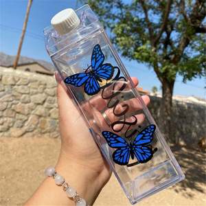 Bpa Colored Leakproof Milk Transparent <b>Plastic</b> Free 500Ml 1000Ml Cute Party Daily Used Acrylic Milk Carton Water Bottle Cups - Product Image 2