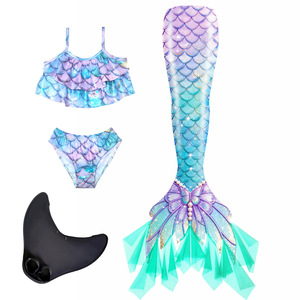 Set Costume da Bagno Tre Pezzi per Bambine con Scaglie da Sirena e Coda, in Poliestere ad Alta Elasticità - Product Image 2