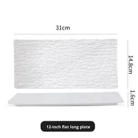 Prix d'usine en gros, assiette plate rectangulaire en céramique de luxe de style européen de 12 pouces, assiette à sushi, assiette en marbre noir et blanc
