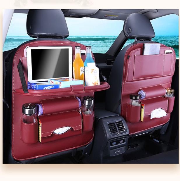 Backseat Organizer With Tablet Holder, 6 Storage Pockets Seat Protector With Foldable Tray Kick Mats Seat Cover For Travel Accessories 1 Count