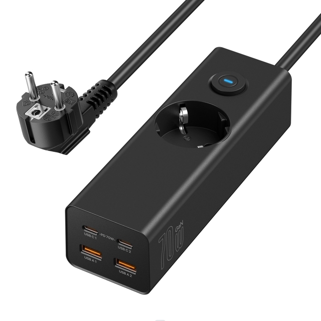 European EU Smart  Power Strip GaN USB C Power Strip Surge Protector With AC Outlet  70WPD 30W PD