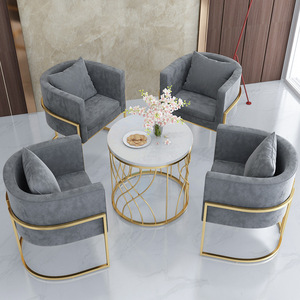 Sillón Moderno con Detalles Azules, Tapizado, de un Solo Asiento, con Estructura Metálica, Mueble de Salón para Sala de Estar - Product Image 6