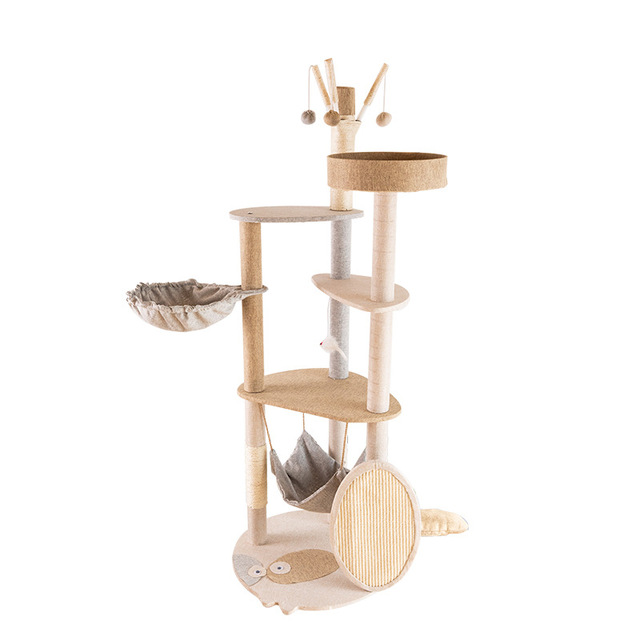 Factory Direct Large Wood Big Cat Tree Tower with Thickened Pillars Sturdy Integrated Cat Climbing Frame for Wholesale Retailers