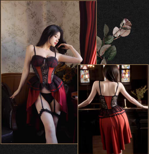 Vestido Corsé de Satén con Encaje Estilo Gótico, Vestido Slip Estilo Academia Oscura con Faja Reductora, Vestido de Cosplay Víctoriano Vampiro - Product Image 4