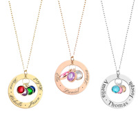 Collier avec pendentif disque gravé en acier inoxydable, chiffres et lettres anglaises, pierre de naissance, à faire soi-même