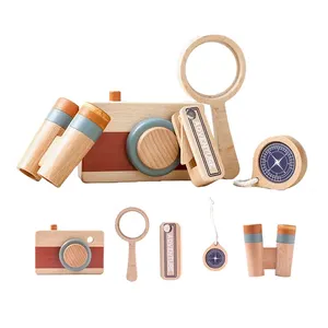 Children's Fun Outdoor Adventure Set Toy Wooden Telescope Compass Magnifying Glass Camera Early Learning Cognitive Toys