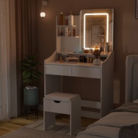 Table de maquillage HD en MDF au design moderne et épuré, avec éclairage LED, idéale pour chambre à coucher et petit appartement – Produit transfrontalier très demandé