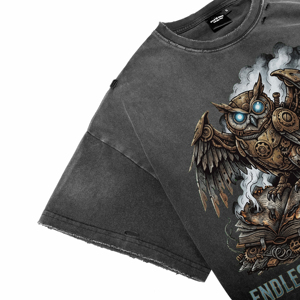 Camisetas de Hombre de Manga Corta con Lavado Ácido de Alta Calidad, Estilo Vintage Steampunk con Estampado de Búho DTG, Cuello Redondo, Oversize, Estilo Urbano - Product Image 5