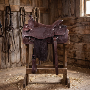 Selle de cheval en cuir léger de qualité supérieure, style western, avec éléments en bois/plastique, pour course anglaise – Personnalisable, durable, nickelé noir - Product Image 3