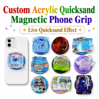 Support de téléphone magnétique personnalisé en acrylique avec paillettes liquides et effet sable mouvant, idéal pour cadeau souvenir de dessin animé