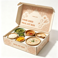 Boîte en carton ondulé imprimée double face, empilable, avec insert à six compartiments pour kit repas, idéale pour la livraison de traiteur