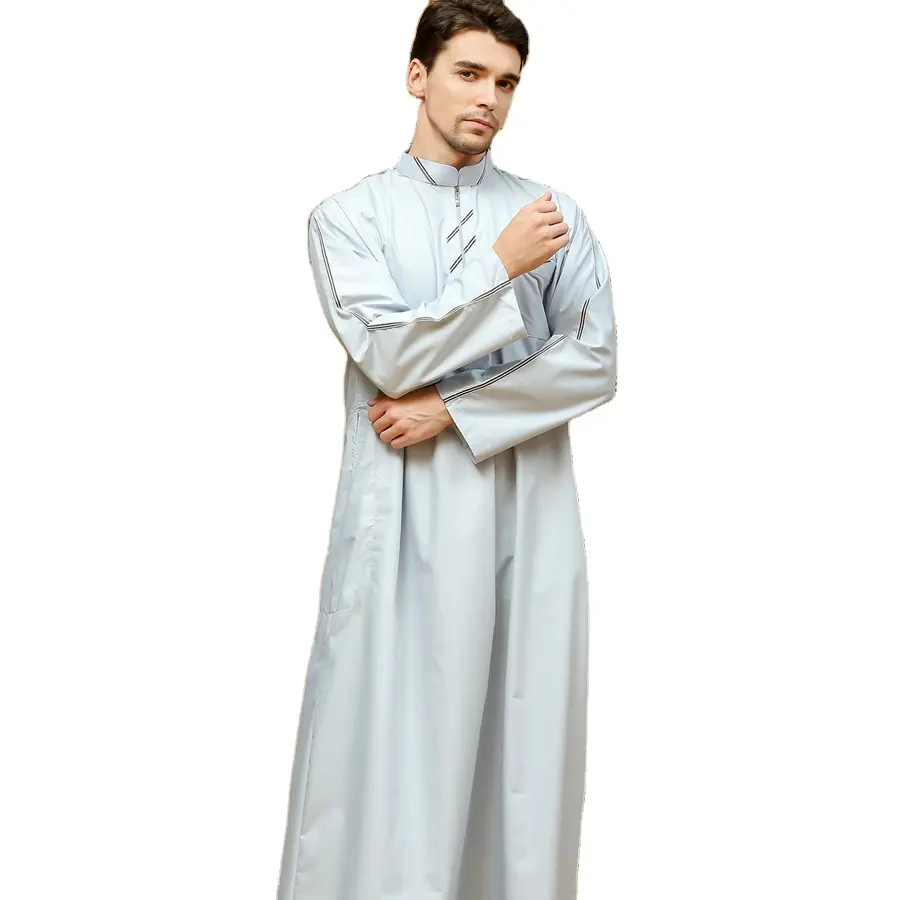 P. स्वस्थ उच्च गुणवत्ता दुबई कपड़े इस्लामी सादे मलेशिया पुरुषों जिपर के साथ थोक पुरुष लंबी Thobe Thobe