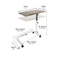 Table de chevet à roulettes, table d'hôpital haute, construction en acier et bois, capacité de 10 kg, hauteur réglable de 70 à 102 cm, 9 positions