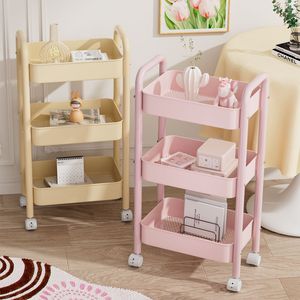 Portable Storage Cart 3 Tier With Wheels For Bedroom Bathroom Office Organizer Eco Friendly Rectangle Standing Type - Product Image 1