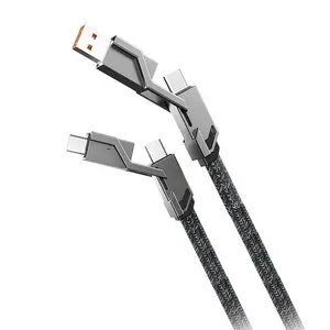 New Trending Products 4 In1 Nylon Braided Charging Cables 100w Portable Charge Data Cable Fast Charging For Electronics Products