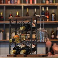 Casier à vin en bois massif avec porte-verres Casier à vin de comptoir Porte-vin en bois avec plateau Décoration intérieure et étagère de rangement de cuisine
