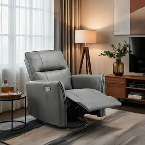 Sillón Reclinable Eléctrico de Cuero Ajustable y Cómodo, Moderno, en Oferta, con Función de Balanceo y Giratorio, Marco de Madera, USB - Product Image 2