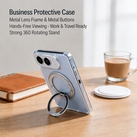 Casing Ponsel Multifungsi Berbahan Metal dengan Tombol, untuk Iphone Duo, Dilengkapi Dudukan Putar 360 Derajat, Cincin Magnetik, Bumper TPU, Pelindung PC untuk Bisnis