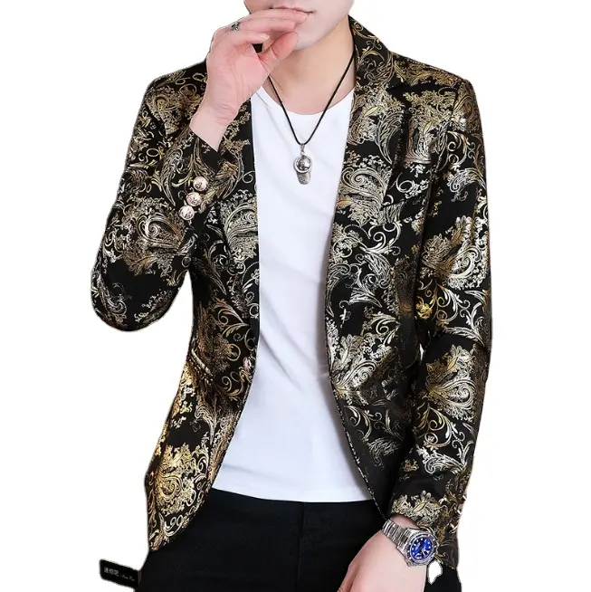 Mens Slim Fit Gold Silver Blazer Jacket Men Nightclub Blazer Wedding Party Suit Jackets Stage Singers Coats