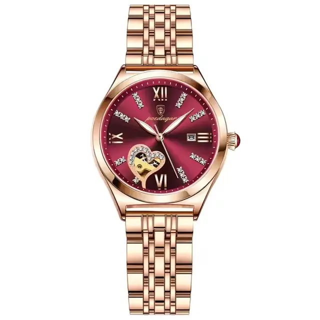 Poedagar 320 Relógio de pulso de luxo para mulheres, relógio de quartzo de aço inoxidável para mulheres, moda de coração com diamantes, presente