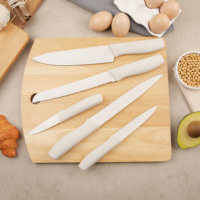 Ensemble de couteaux de chef JH en acier inoxydable 5 pièces, lames blanches, manches en plastique ambidextres, multifonction, affûtés à la main, pour la cuisine