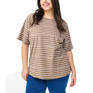 T-shirt rayé en coton vibrant à manches courtes pour femme, grande taille, motif graphique moderne et essentiel pour une confiance quotidienne expressive - Product Image 6