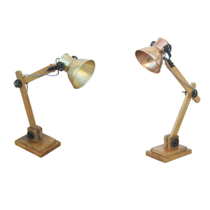 Lampe de table en bois et fer avec une élégante finition en laiton au design industriel intemporel, parfaite pour la chambre à coucher, le salon - Product Image 2