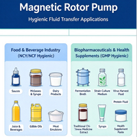 Pompe à rotor magnétique sanitaire modèle 316L compatible CIP/SIP pour les industries GMP. Débit stable non pulsatoire