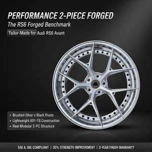 Cerchi Forgiati Personalizzati <span class=keywords><strong>Sen</strong></span> Yao a 2 Pezzi Multi-Raggio per Audi RS6 Avant RS7 C8 |   Argento Spazzolato con Bordo Lucidato |   6061-T6 - Product Image 1