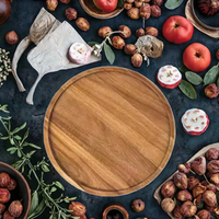 Assiettes à dîner et plateaux de rangement en bois d'acacia, finition huilée sculptée, assiettes de service portables pour la cuisine, design classique