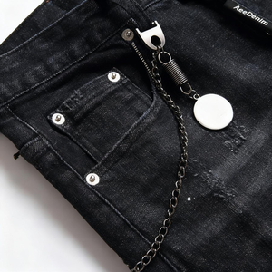 <span class=keywords><strong>Jeans</strong></span> da <span class=keywords><strong>Uomo</strong></span> AeeDenim Italiani Neri a <span class=keywords><strong>Vita</strong></span> Media, Ecologici, <span class=keywords><strong>con</strong></span> Doppia Cerniera e Ciondolo Decorativo a Pois - Product Image 3