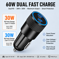 Chargeur de voiture double USB-C PD 60W à charge rapide, allume-cigare en alliage d'aluminium, répartiteur 30W QC3.0 pour téléphone et tablette 12-24V OEM