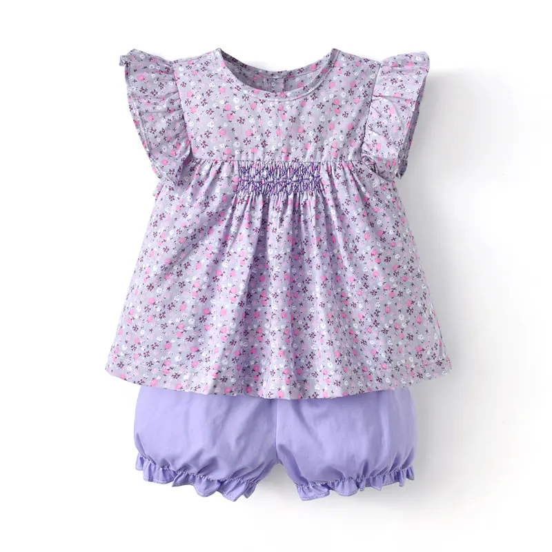 Conjunto de ropa de algodón para niñas pequeñas, pantalones cortos florales, bombachos hechos a mano, 2023