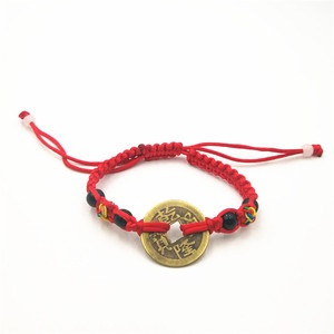 Handmade Braided <b>Red</b> Rope <b>Bracelet</b> With Copper Coin Charm Gift Jewelry - Product Image 1