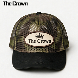 Casquette Trucker en Maille Entièrement Personnalisable de Haute Qualité, Camouflage Woodland, 5 Panneaux, Patch Tissé, Visière Noire, Respirante, Réglable, Unisexe, Vente en Gros - Product Image 3