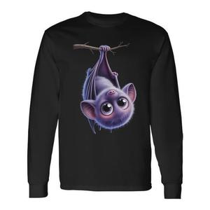 T-shirt à manches longues avec motif de chauve-souris mignonne à tête en bas et grands yeux, style Kawaii - Product Image 1