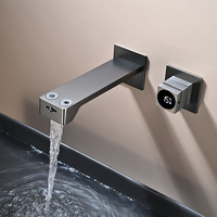 Robinets de lavabo modernes à LED pour salle de bains Pistolet en laiton gris Robinet d'eau chaude et froide Mélangeurs de lavabo muraux