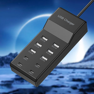 Cargador VINISEM <span class=keywords><strong>de</strong></span> 10 Puertos USB Tipo-C para Oficina, Portátil y Teléfono Inteligente, 6 Puertos USB + 4 Puertos Tipo-C, Negro, Enchufe Estadounidense/Británico/Europeo, para Uso en el Hogar y Viajes - Product Image 1