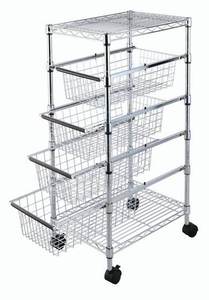5-Layer Heavy Duty Stainless Steel <b>Pull</b>-Out Storage <b>Cart</b> Adjustable Wire Shelving for Efficient Kitchen Organization - Product Image 2