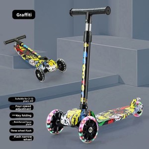 Trottinette pliable à 3 roues pour enfants avec design graffiti, roues PU lumineuses extra larges et hauteur réglable - Product Image 3