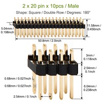 2x20 broches mâle Gpio double broche 20 broches double rangée 2.54mm plaqué or deux rangées Nano connecteur pour Arduino PCB Raspberry Pi