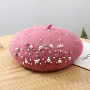 Boina de Lana para Mujer, Color Sólido, con Pedrería y Perlas, para Invierno, en Oferta - Product Image 6